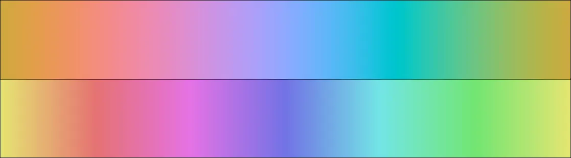A comparison showing perceptual lightness differences between HSV and Oklab